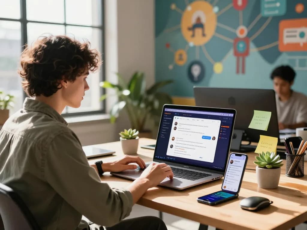 Engaging spicy AI chat application workspace with vibrant decor and technology elements.