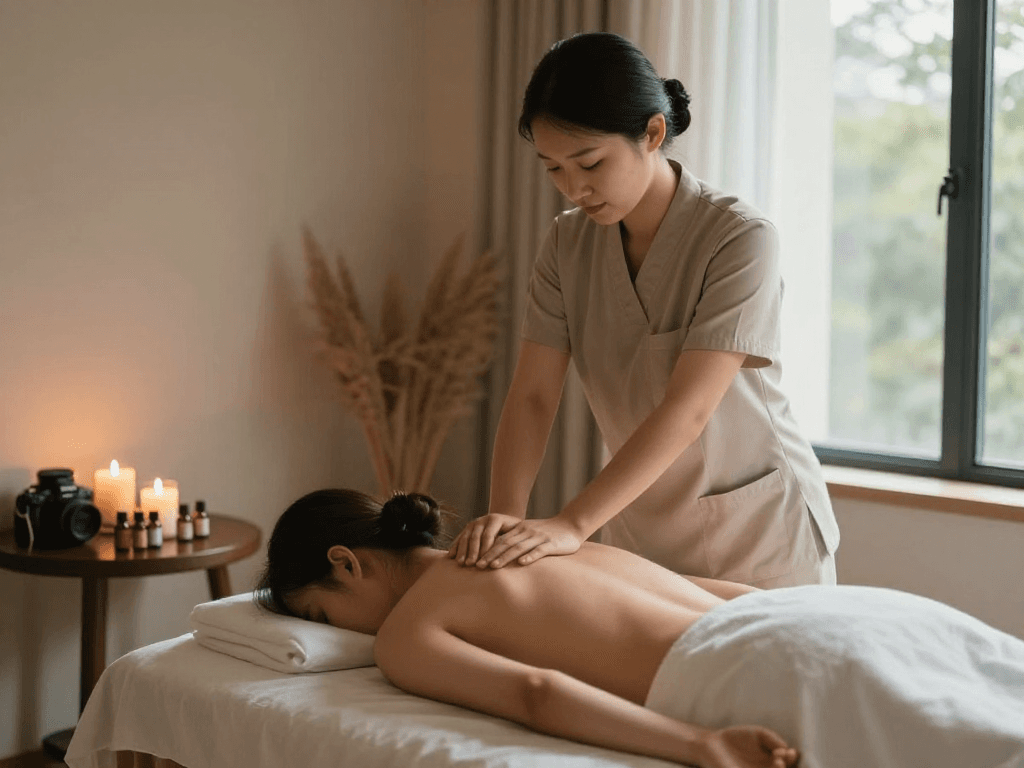 Relaxing 안산출장마사지 scene with therapist providing soothing Swedish massage in tranquil setting.