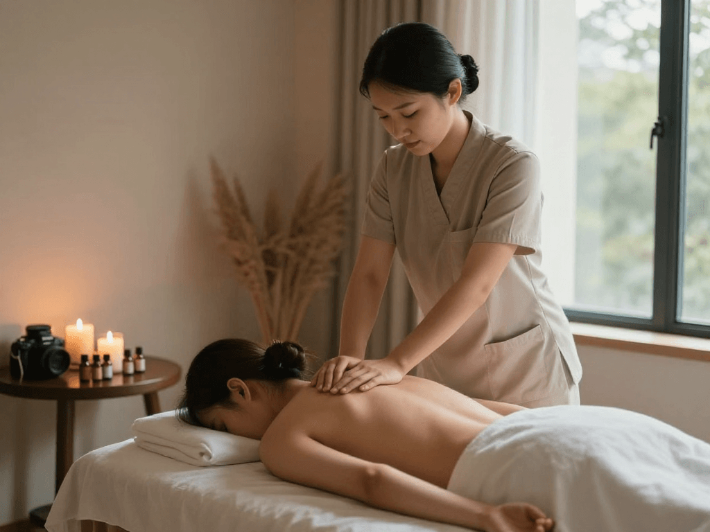 Relaxing 안산출장마사지 scene with therapist providing soothing Swedish massage in tranquil setting.