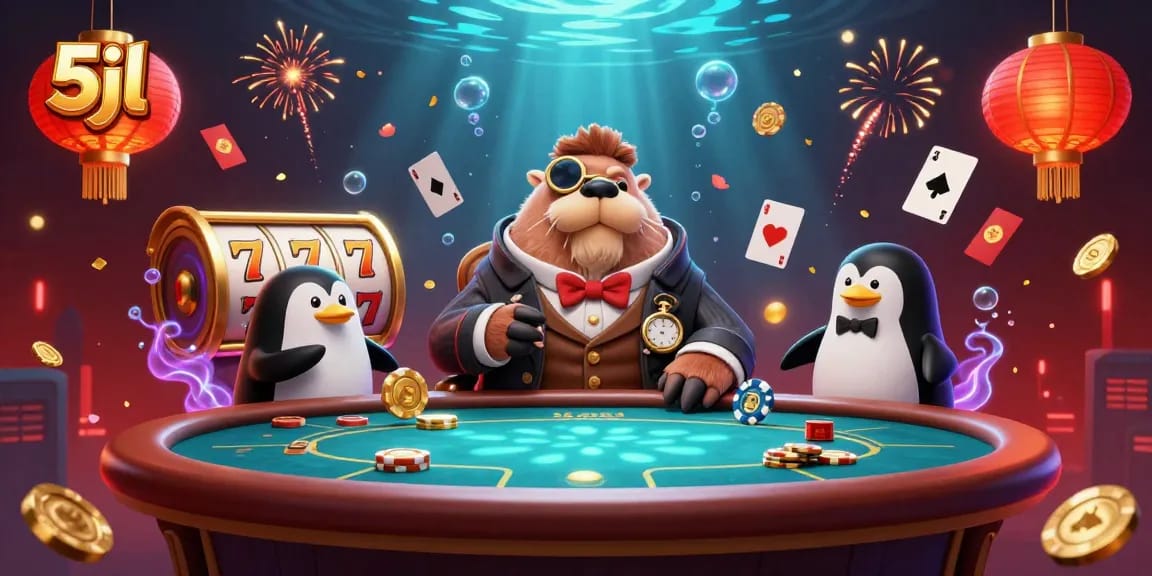 5jl brings a vibrant underwater poker scene with a walrus and dealer in a rich 3D illustration
