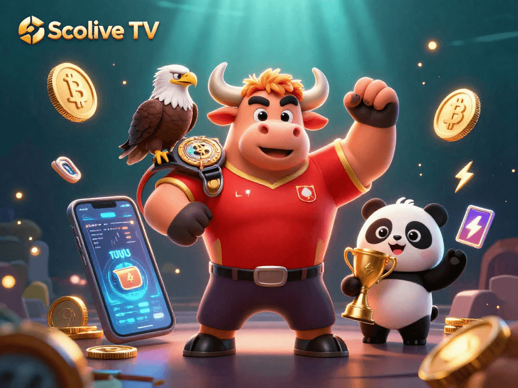 Socolive TV showcases a dynamic 3D casino scene with vibrant characters and crypto elements celebrating victory.