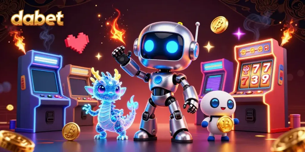 Dabet engages players with exciting online casino games featured in a dynamic 3D scene.