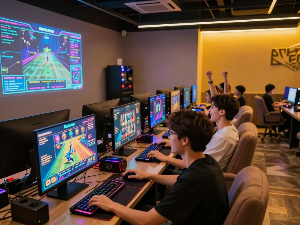 Nohuwin gaming experience with players enjoying slot games in a vibrant lounge.
