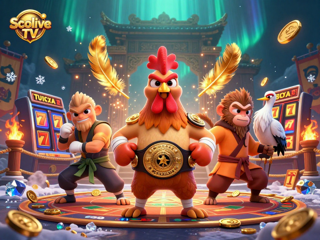 Spin to win with Socolive TV's vibrant casino scene featuring martial artists.