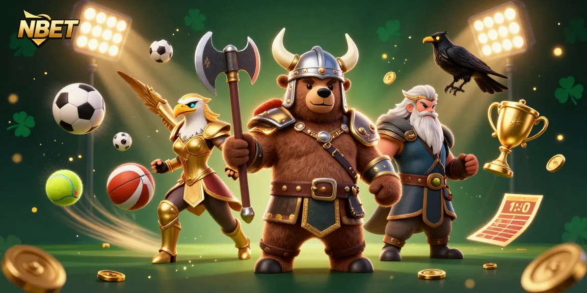 Betting strategies with NBET showcased in 3D illustration of Viking characters and dynamic sports elements.