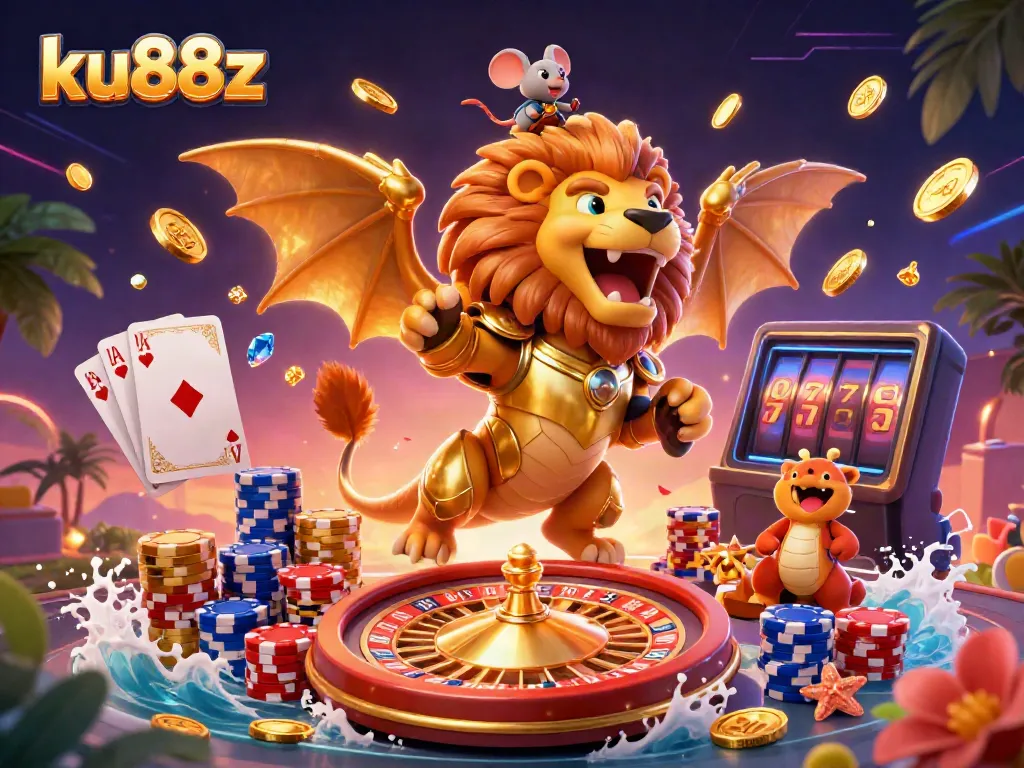 Join the thrill of gambling with ku88z's stunning casino visuals of golden wins and dynamic gameplay.