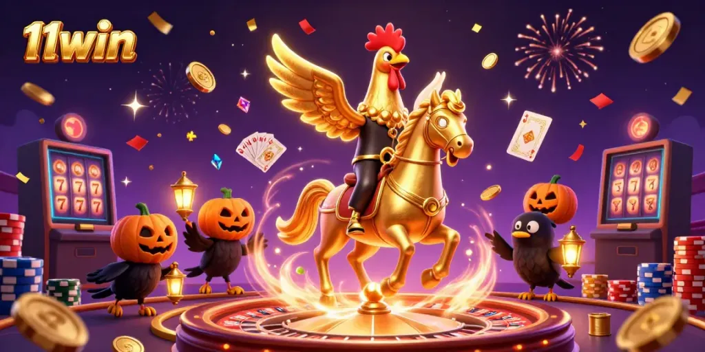 Experience thrilling wins with 11win's golden rooster casino adventure amidst sparkling gems.