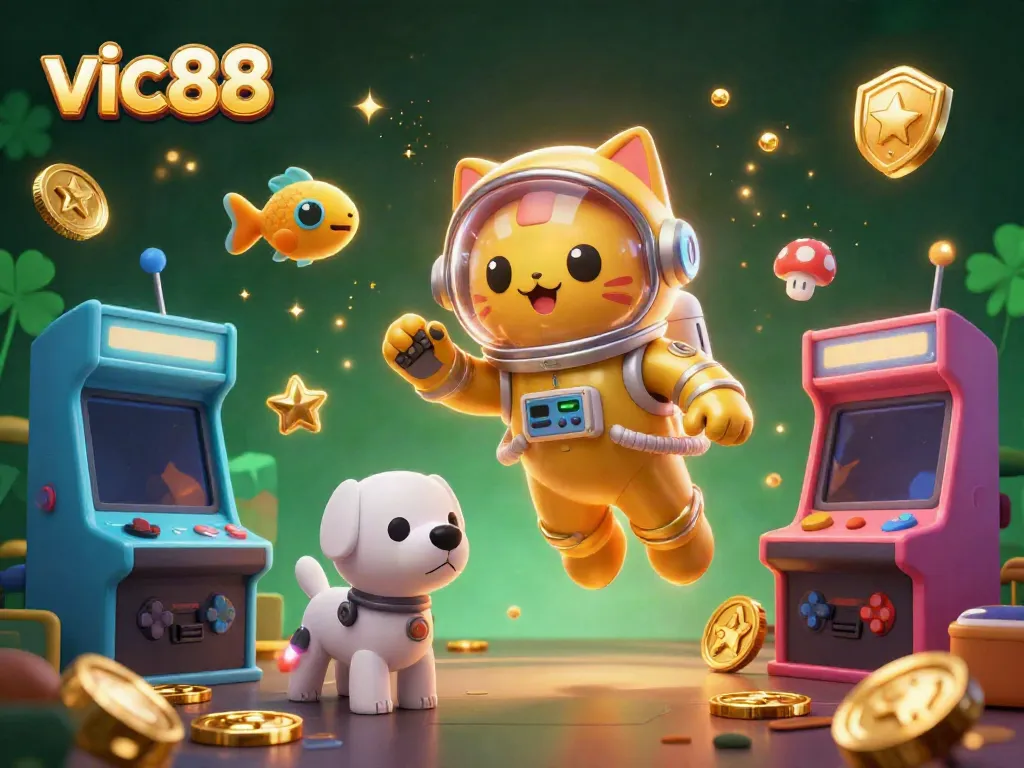 Experience vibrant gaming action with vic88's exciting space-themed casino illustration.