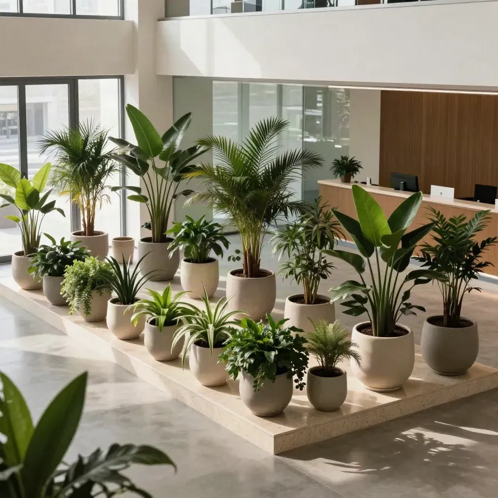 Ataşehir ofis lobisinde düzenli bitki bakımı sonrası ferah ve canlı giriş alanı.