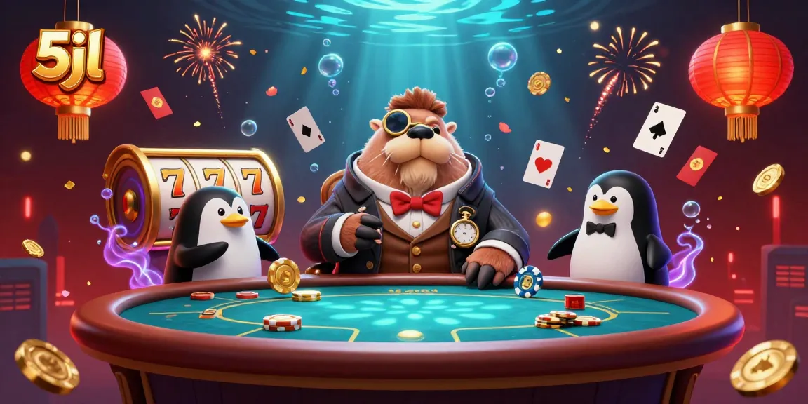 5jl brings a vibrant underwater poker scene with a walrus and dealer in a rich 3D illustration