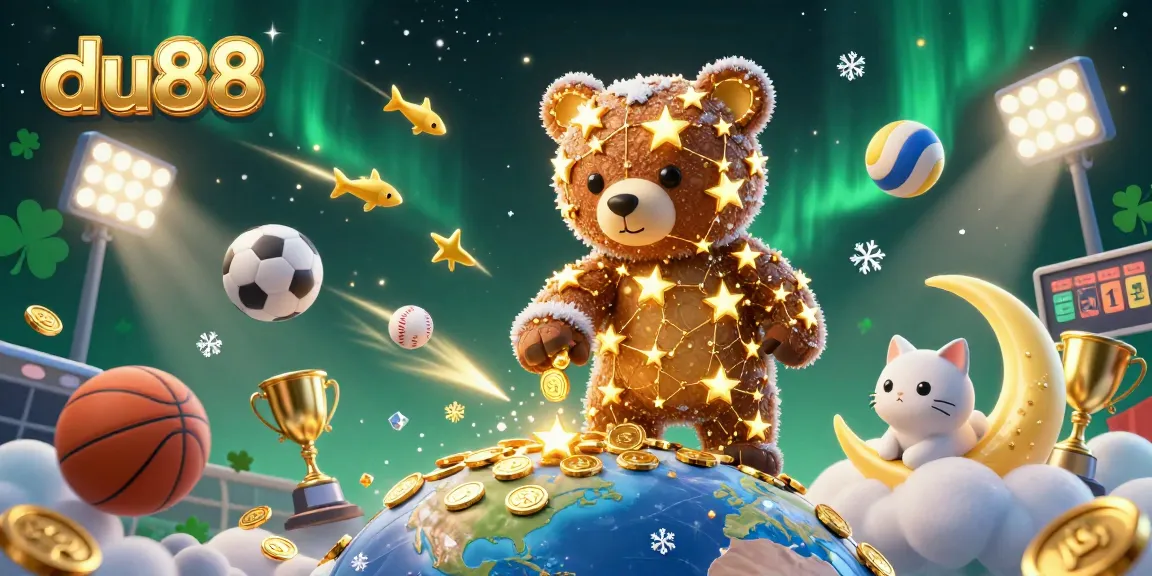 Join the excitement with du88 as the stellar bear scoops coins, amidst vibrant sports elements!
