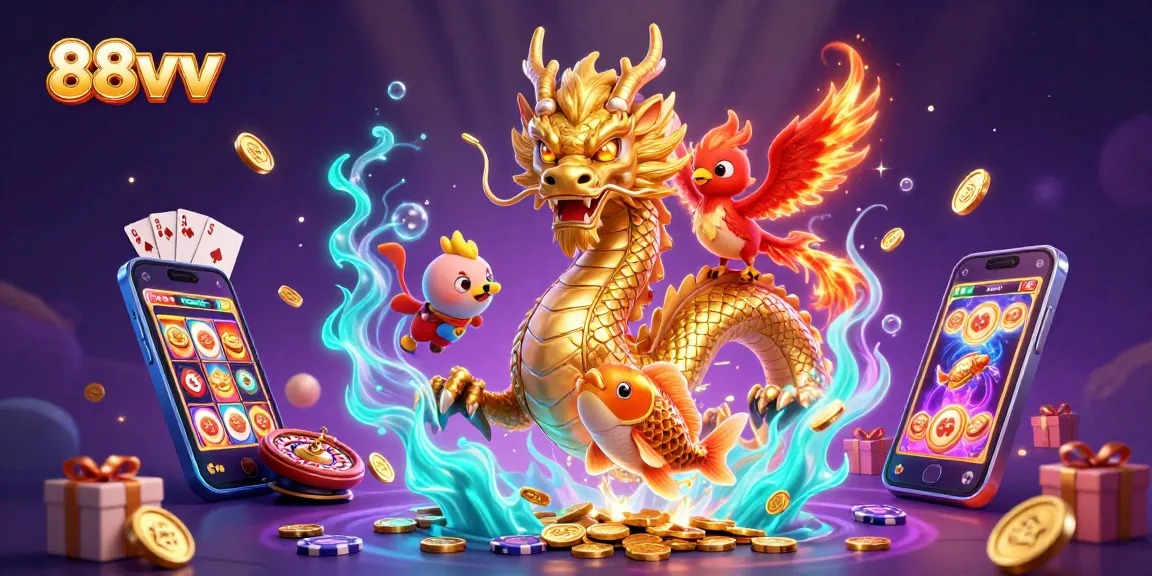 Experience thrilling gameplay with 88vv as the golden dragon, phoenix, and koi fish celebrate winning spins and riches.