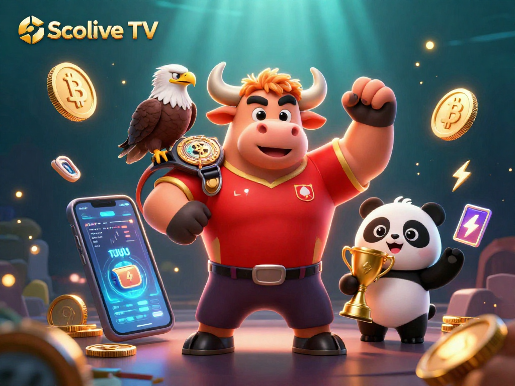 Socolive TV showcases a dynamic 3D casino scene with vibrant characters and crypto elements celebrating victory.