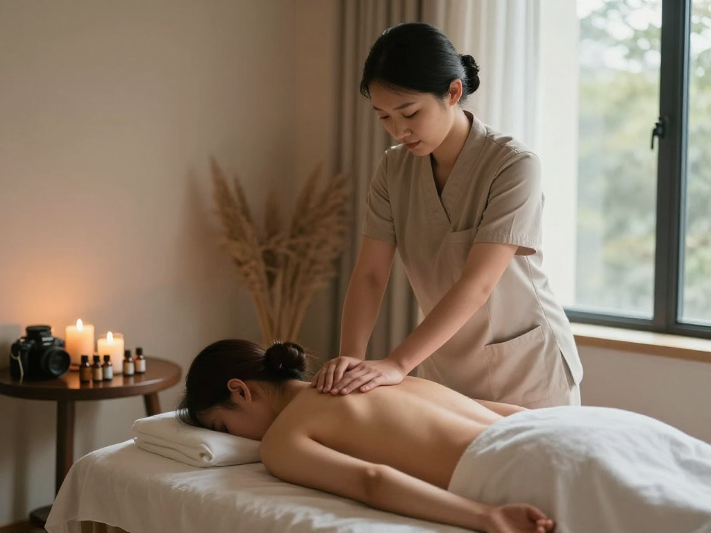 Relaxing 안산출장마사지 scene with therapist providing soothing Swedish massage in tranquil setting.