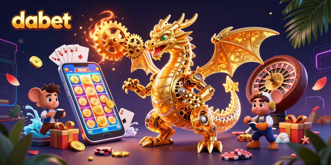 Enter the thrilling world of dabet with a biomechanical dragon amidst dynamic casino elements.